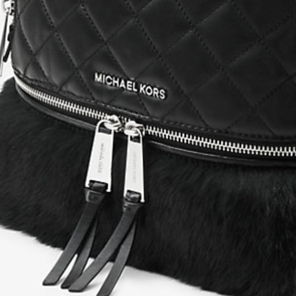 Michael Kors Black Quilted Fur-Trim Backpack - Picture 8 of 13